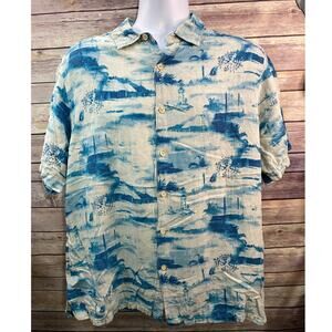 Margaritaville Button Up Shirt Mens XL Nautical Silk Linen- Jimmy Buffett